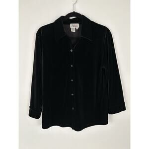 Women's Stretch Velvet Top‎ Women’s Medium Black Whimsigoth Button Up Witchy